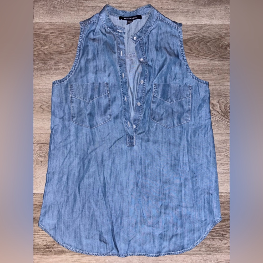 Fifteen Twenty Blue Denim Sleeveless Blouse